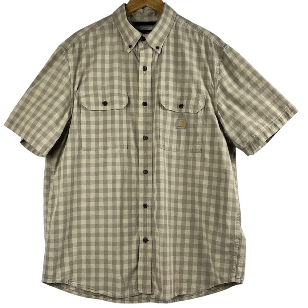 Carhartt Men's S/S Loose‎ Fit Mid Weight Khaki Plaid Shirt Workwear Size Large